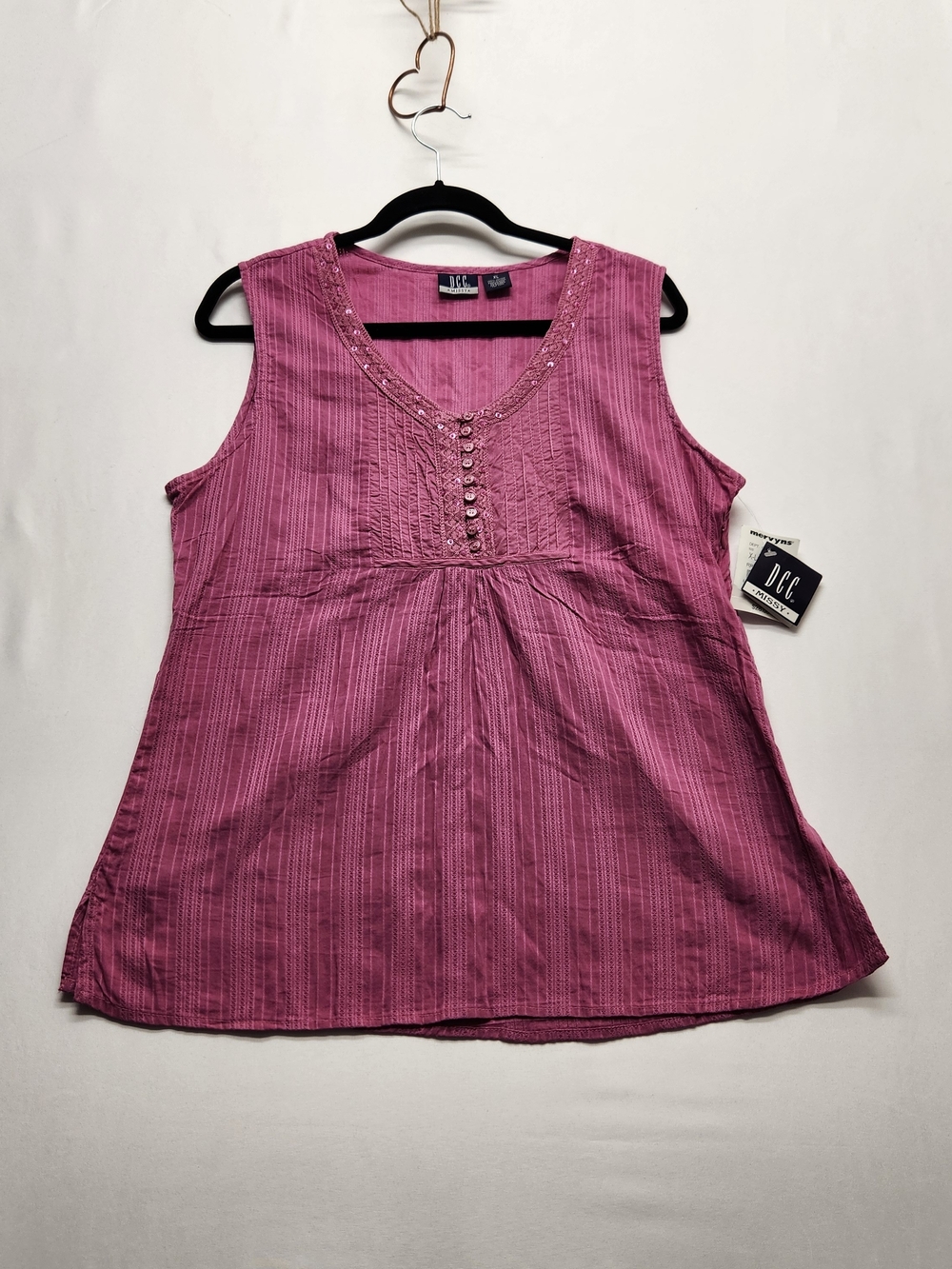 ⭐️NWT Vintage DCC Missy Cottagecore Boho Sequin Sleeveless 100% Cotton Blouse XL